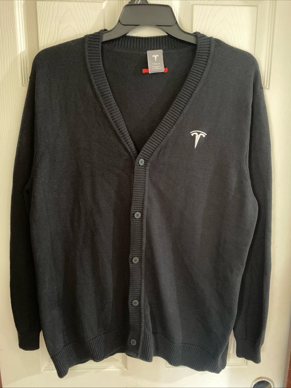 Tesla Mens Large Black Button Front Cardigan